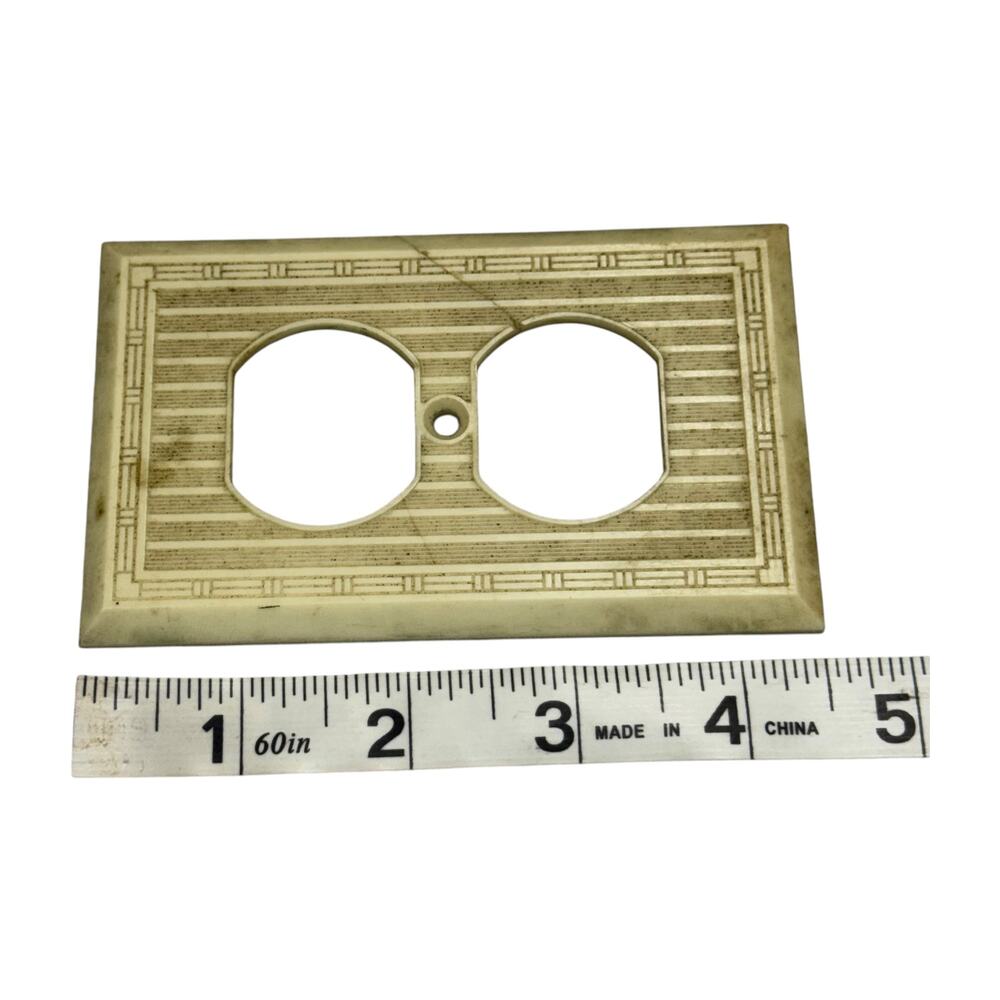 Vintage Bamboo Duplex Outlet Wall Plate 2pc Set Ivory Geometric Retro Home Decor - Picture 6 of 6